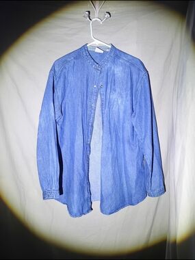 Vintage Crossroads Blue Denim Mandarin Collar Snap Button Shirt Size L